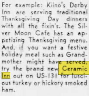 Ceramic Inn (Indian Village) - Nov 15 1953 Opening Announcement (newer photo)